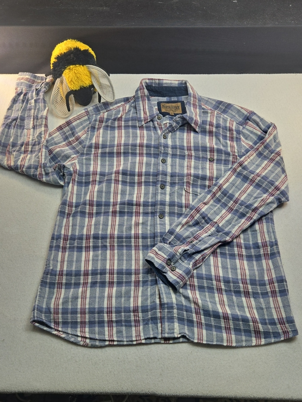 North River Blue Plaid Men's Button-Up Shirt